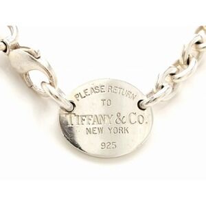 TIFFANY Co to Oval Plate Chain Necklace Pendant Silver